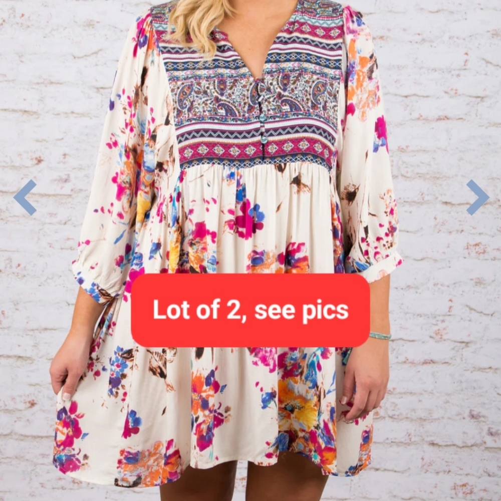 Lot of 2 XL Umgee (from Chic Soul) short flowy summer mini dresses